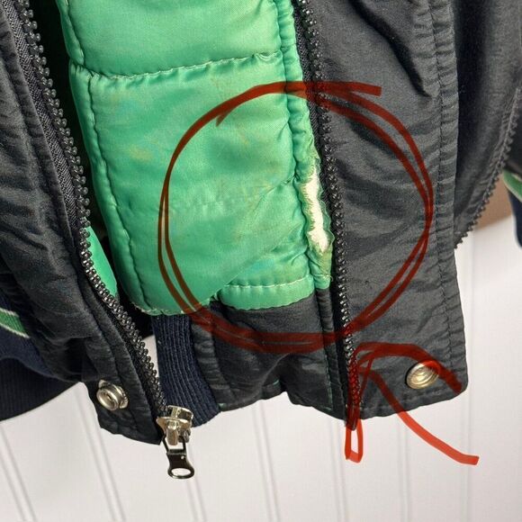 Vintage 1980’s Sz L Starter NFL New York Jets Puffer Jacket Full Zip Black Green - Picture 12 of 16